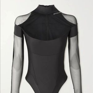 Illusion paneled tulle and stretch-jersey bodysuit